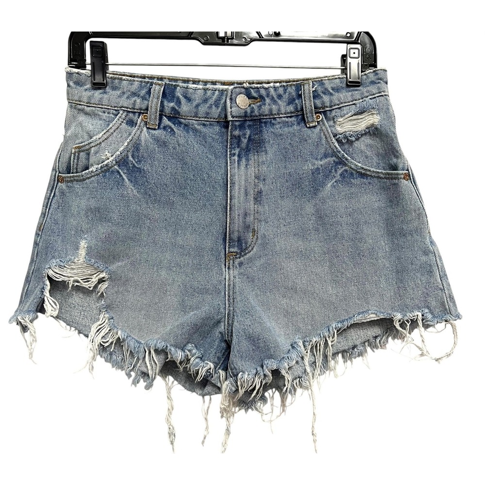 Rolla's Dusters Denim Shorts Women 28 Light Wash Distressed High Rise Frayed Hem